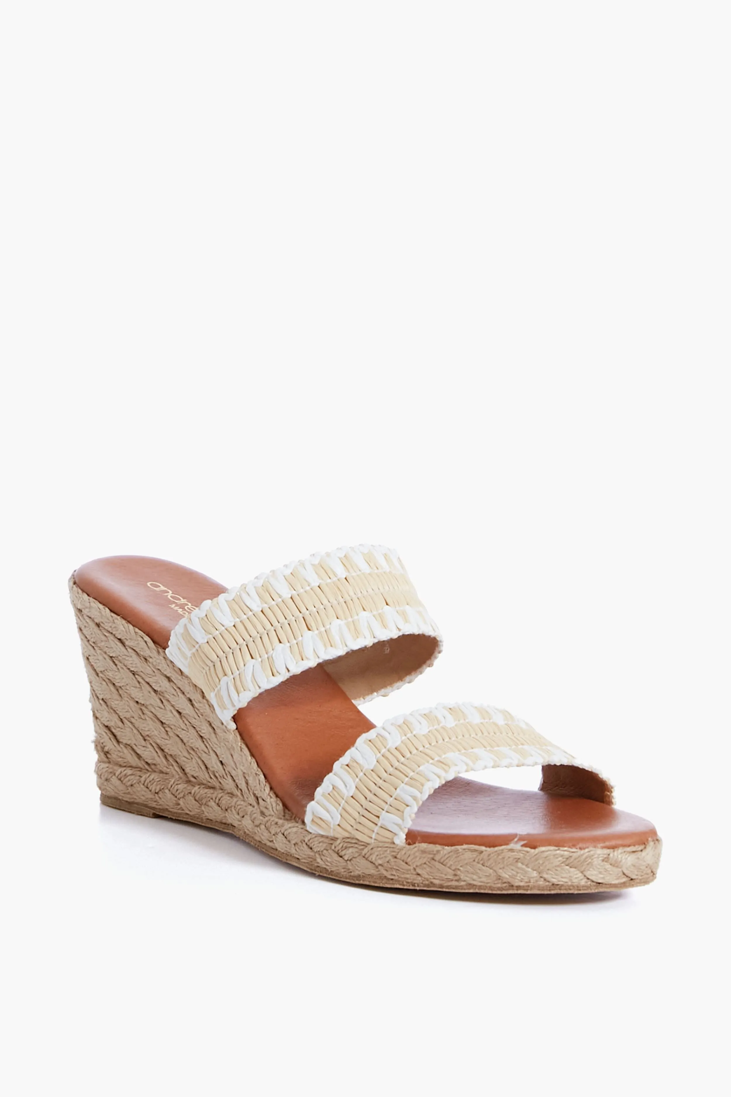 Beige and White Nolita Raffia Wedges sold by Tuckernuck