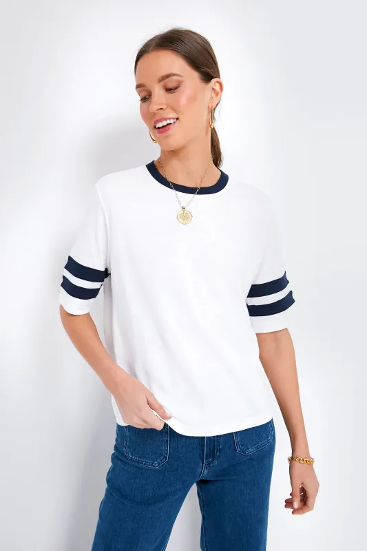 Bright White Cloud Varsity Tee made by Faherty