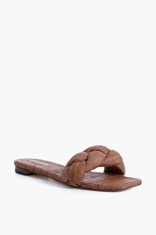 Brown Joanna Straw Braided Band Flat Sandal made by Loeffler Randall