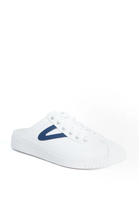 Women's White and Navy Easy Nylite Canvas Sneakers made by Tretorn
