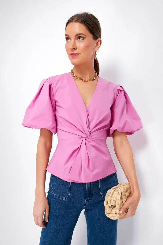 Opera Pink Rebel Cotton Poplin Short Sleeve Top made by Simkhai