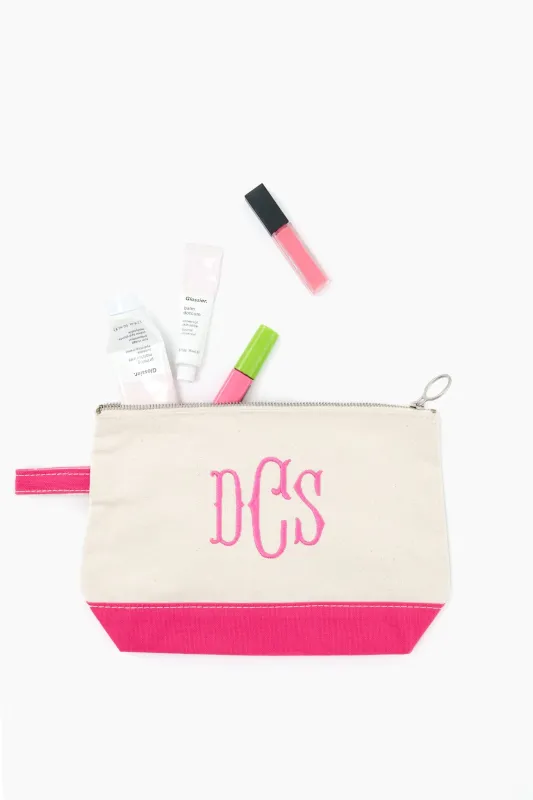 Pink Monogrammed Canvas Make-Up Bag made by Tuckernuck