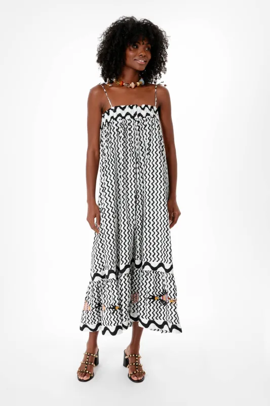 Black Ripple Tie Strap Smocked Straight Midi Dress made by Tuckernuck