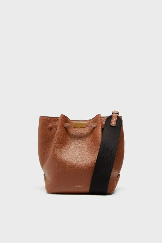 Tan New York Bucket Bag with Webbing Strap made by DeMellier