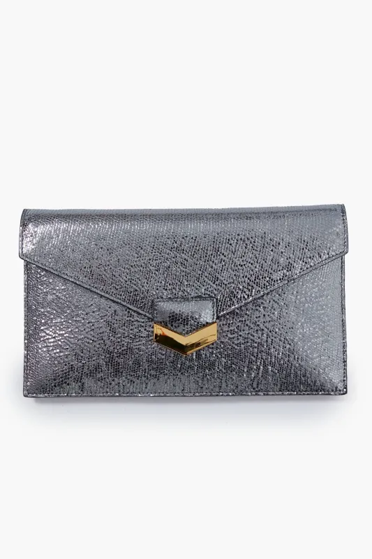 Silver Metallic London Clutch made by DeMellier