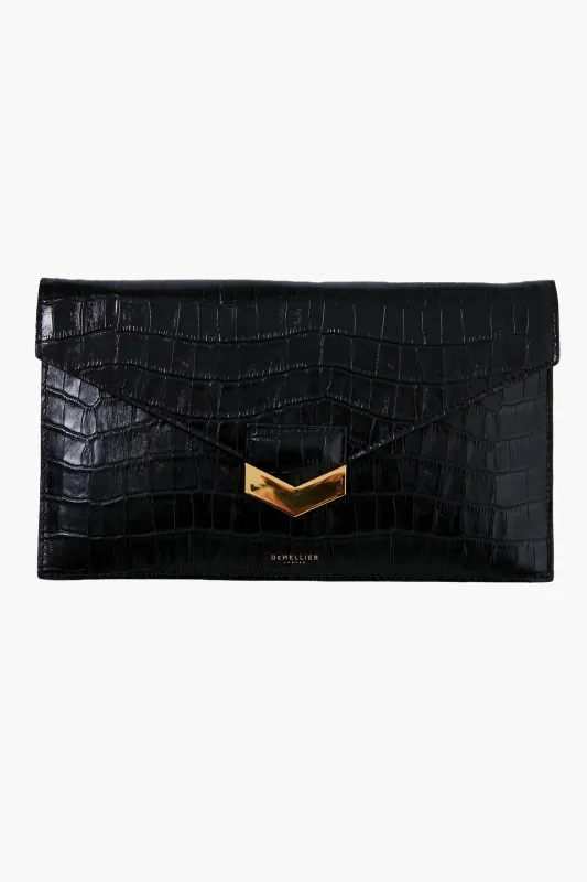 Black Croc London Clutch sold by Tuckernuck