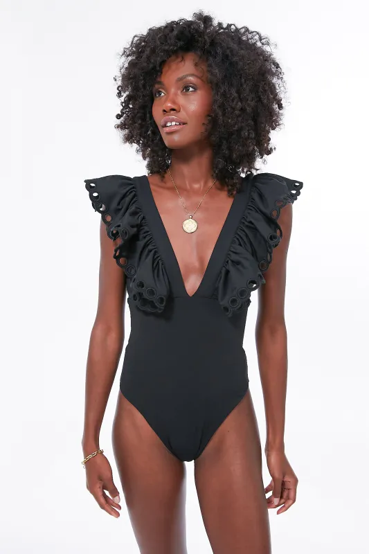 Black Siena Ruffle Scallop One Piece made by Sea New York