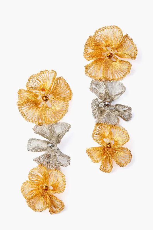 Gold and Silver Floral Triple Drop Earrings sold by Tuckernuck