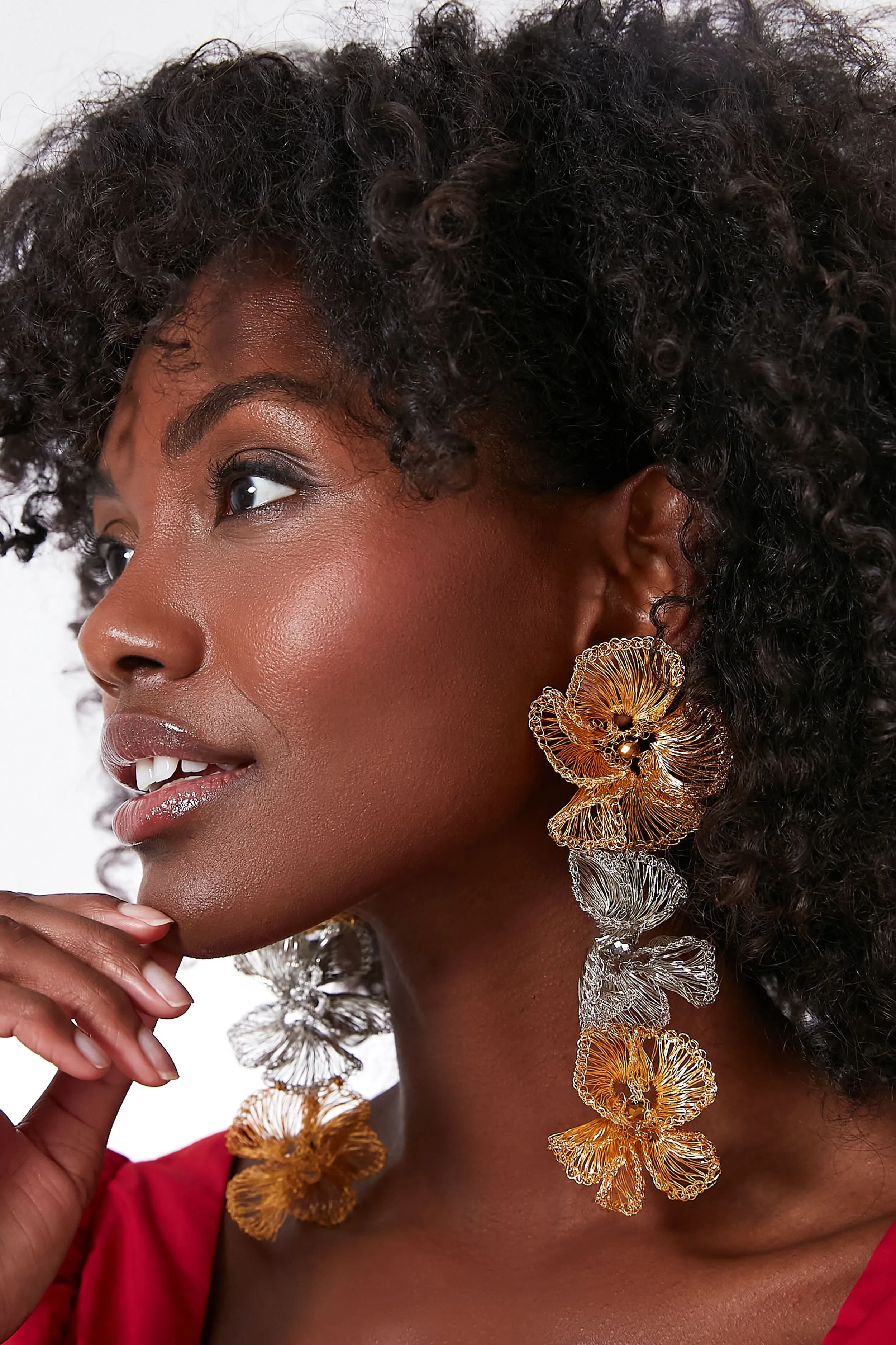 Gold and Silver Floral Triple Drop Earrings sold by Tuckernuck product image thumbnail 2