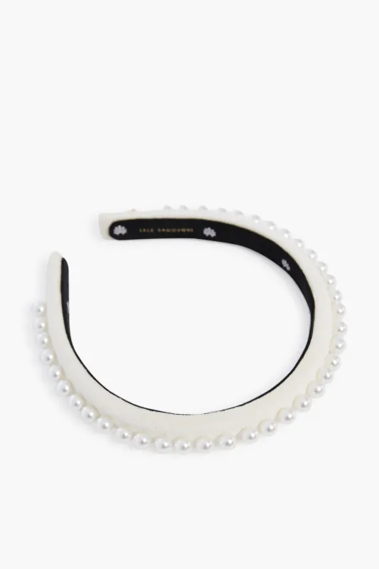 Ivory Pearl Embellished Velvet Gigi Headband sold by Tuckernuck