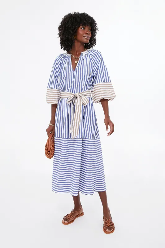 Tan and Blue Stripe Combo Sun Mesa Midi made by Apiece Apart