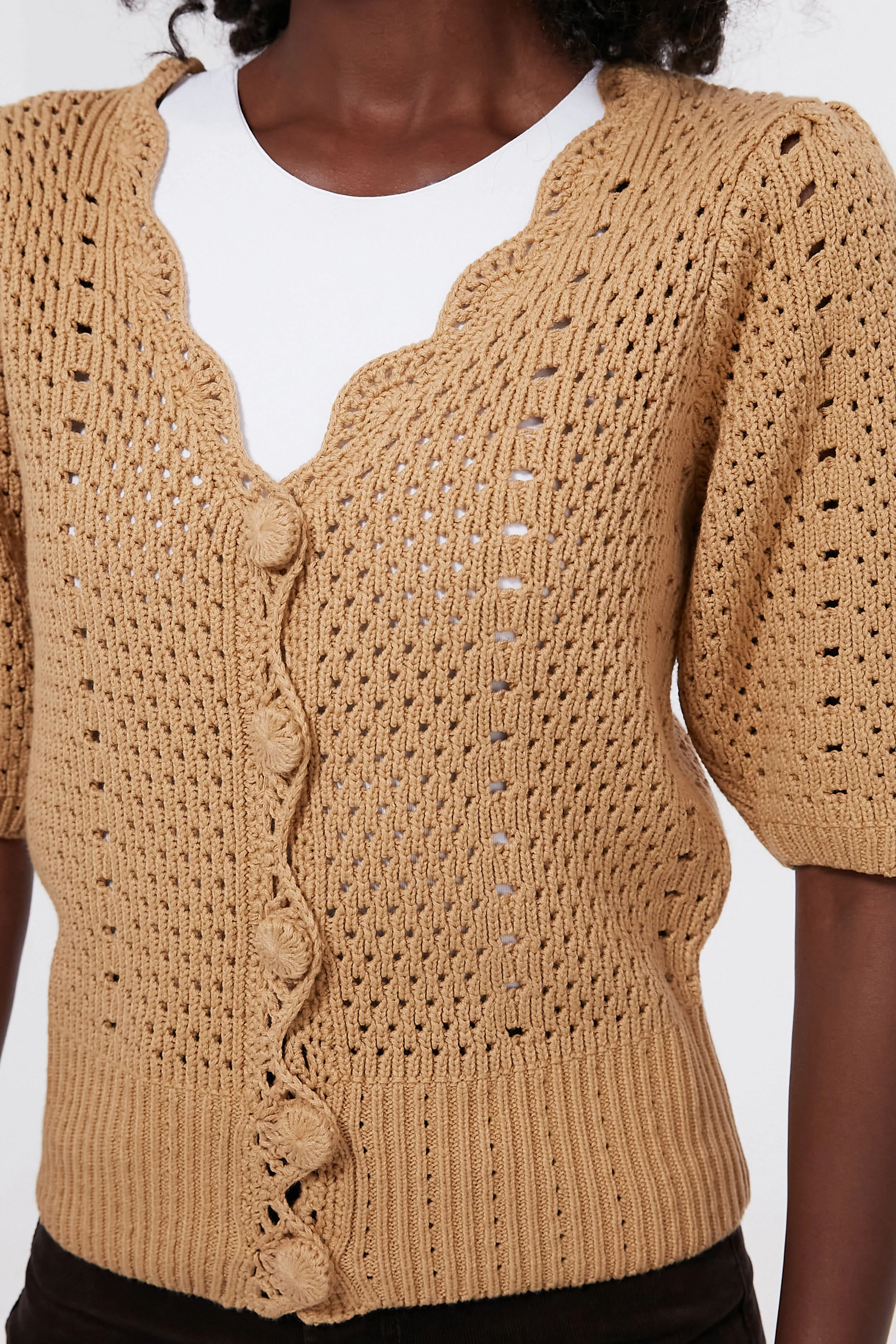 Tan Short Sleeve Alice Cardigan sold by Tuckernuck product image thumbnail 5