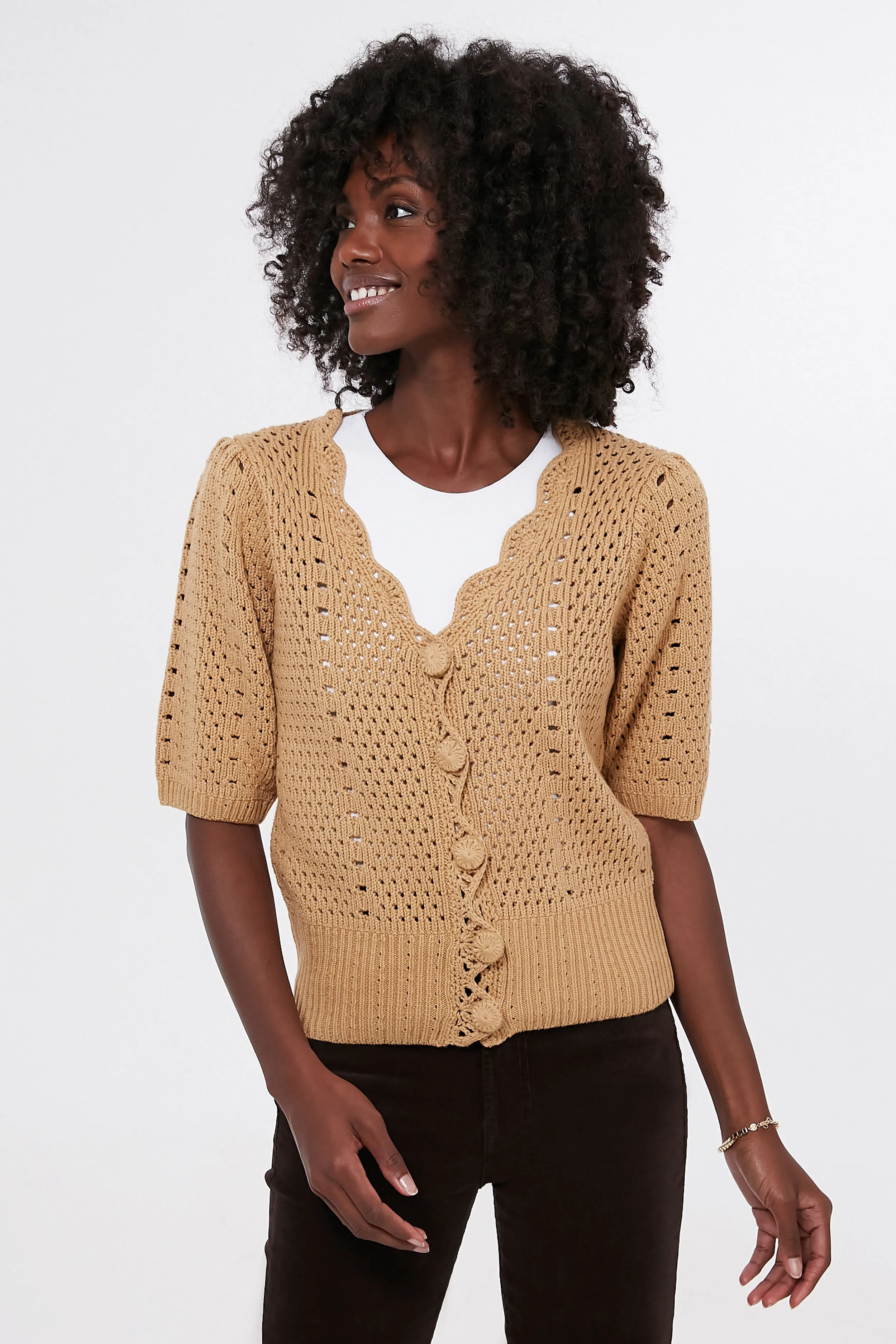 Tan Short Sleeve Alice Cardigan sold by Tuckernuck product image thumbnail 2