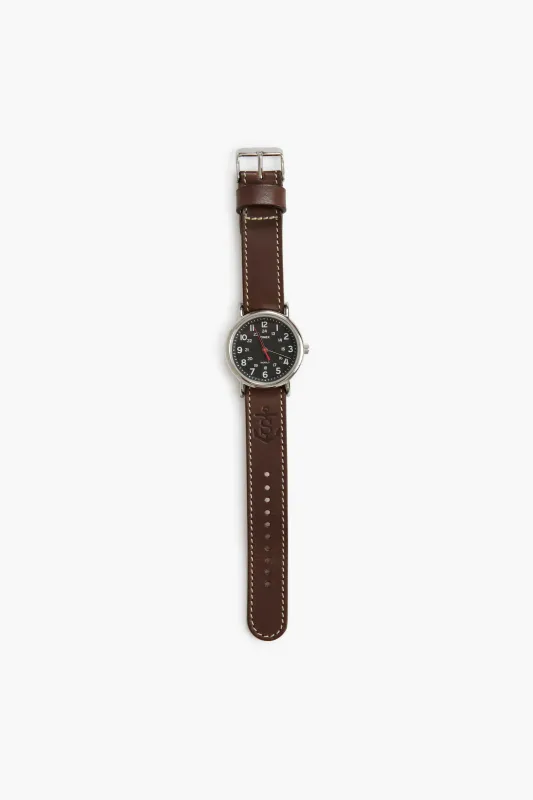 Dark Brown Leather Weekender Watch with Black Dial sold by Tuckernuck