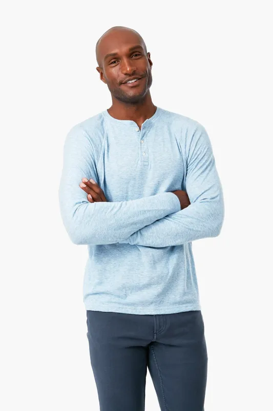 Light Blue Heather Cloud Long Sleeve Henley made by Faherty