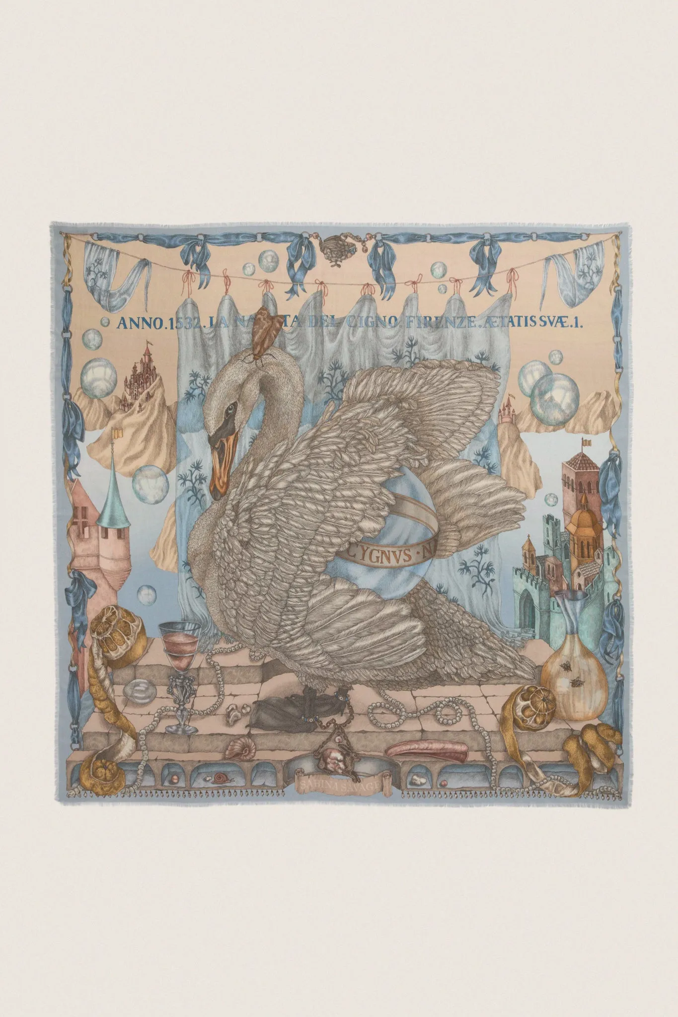 Crystal and Calcite Glass Swan Square Scarf sold by Tuckernuck