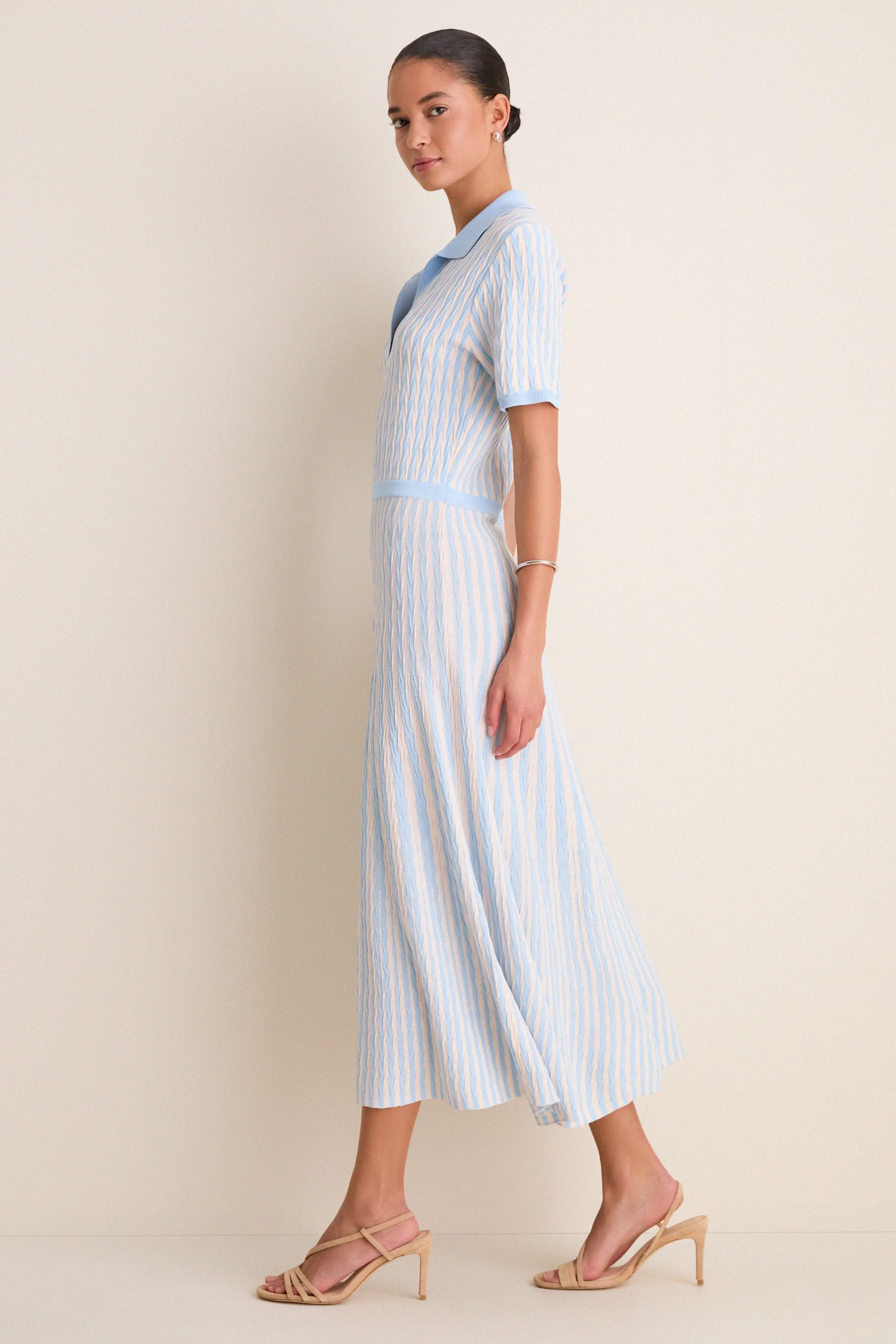 Light Blue and Ivory Knit Maude Polo Dress sold by Tuckernuck product image thumbnail 3