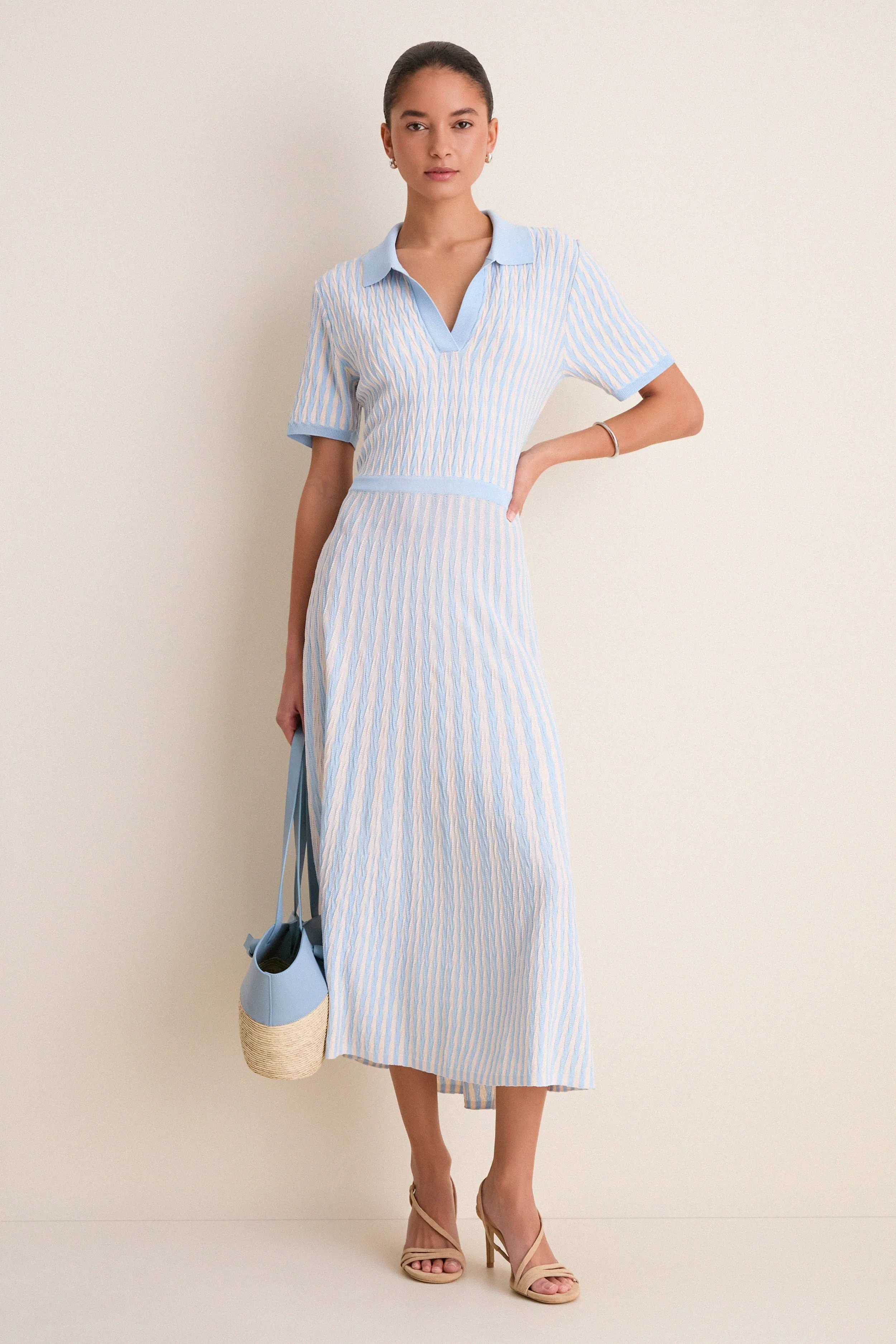 Light Blue and Ivory Knit Maude Polo Dress sold by Tuckernuck product image thumbnail 2