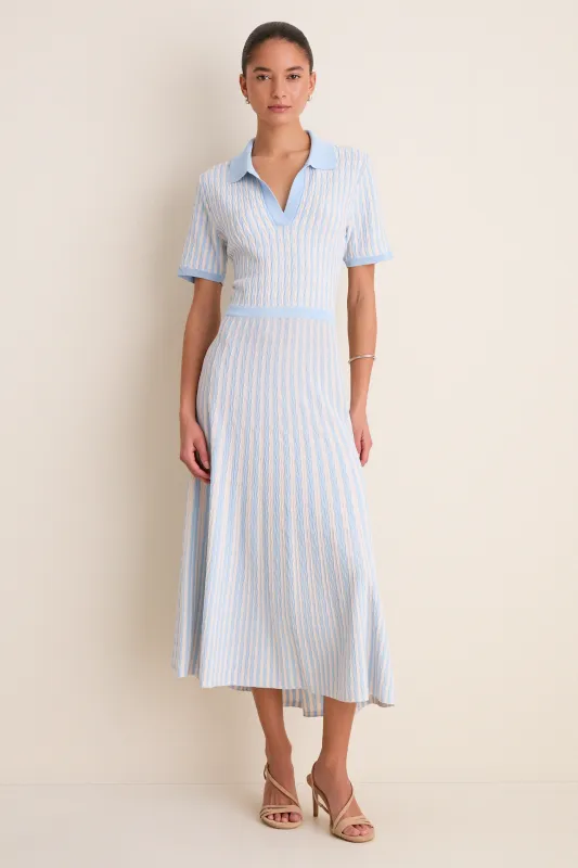 Light Blue and Ivory Knit Maude Polo Dress made by Tuckernuck