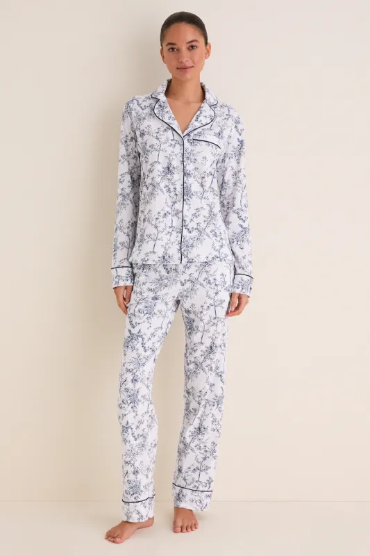 White Pima Cotton Timeless Toile Pajamas made by Petite Plume