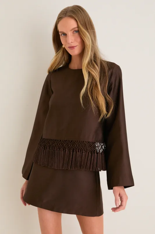 Chocolate Dupioni Maxine Tassel Top made by Tuckernuck