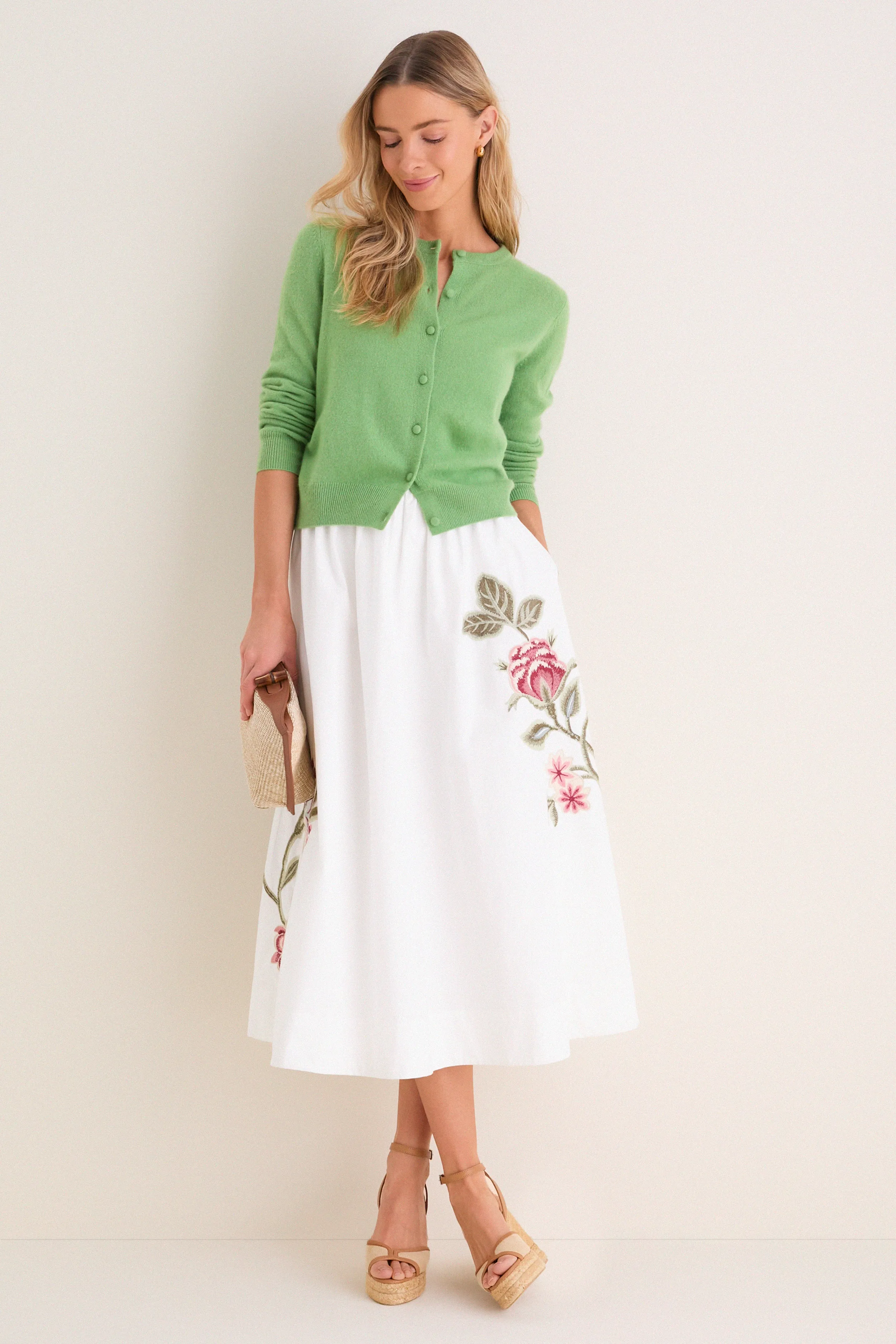 White Floral Embroidered Mirella Midi Skirt sold by Tuckernuck product image thumbnail 2
