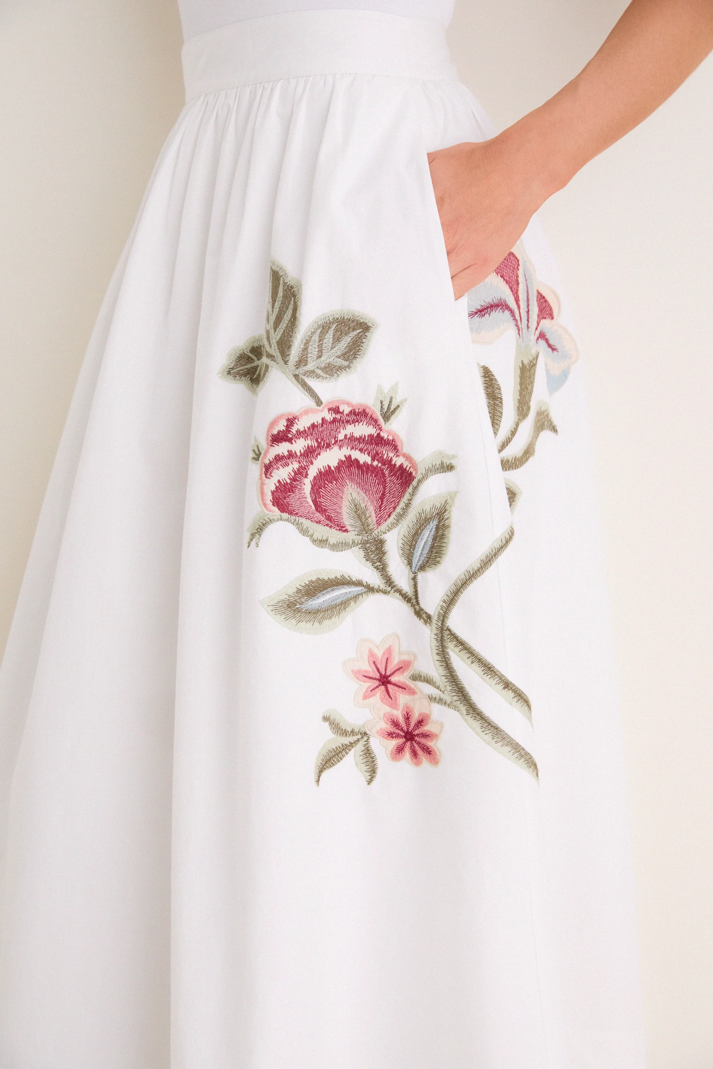 White Floral Embroidered Mirella Midi Skirt sold by Tuckernuck product image thumbnail 5