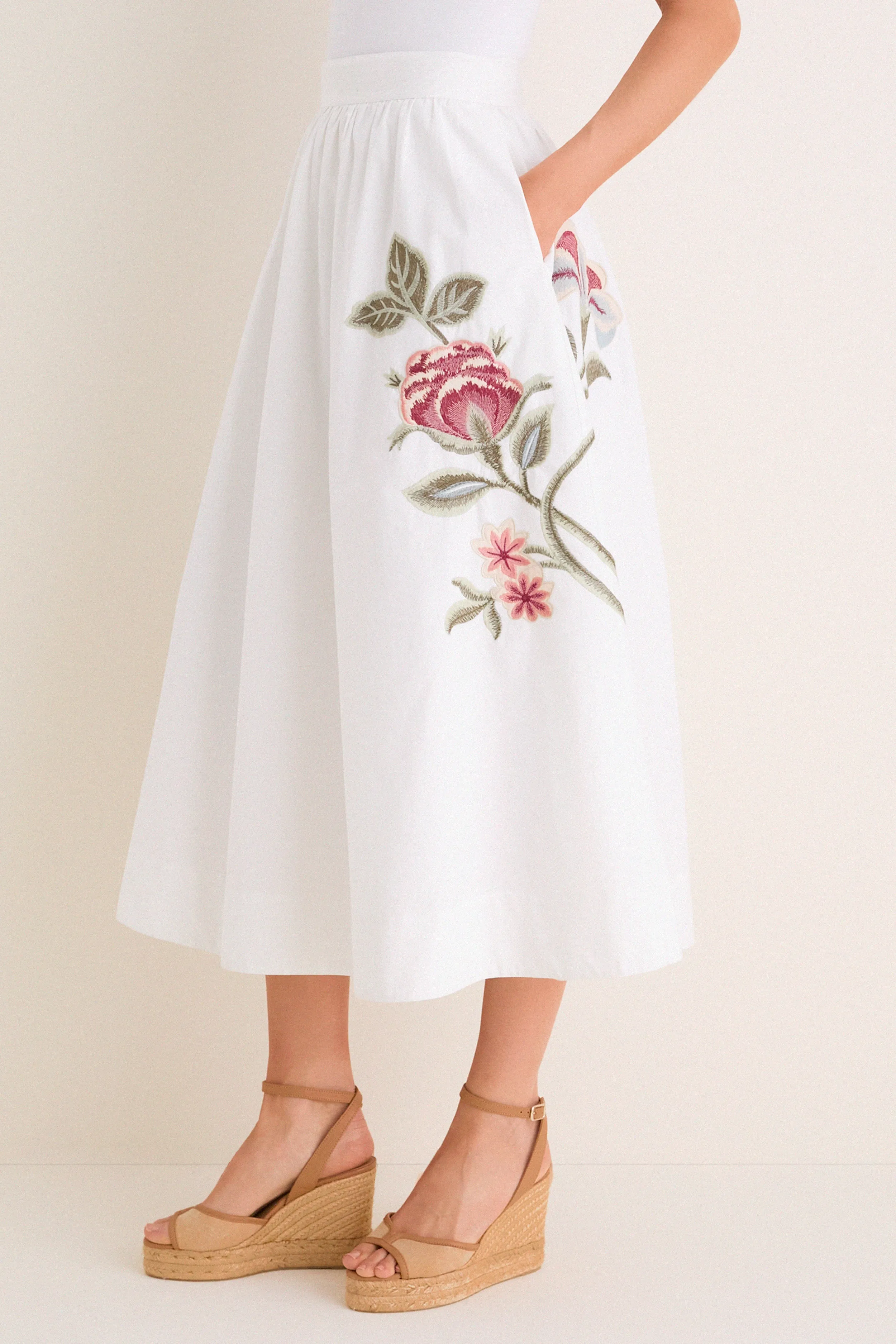 White Floral Embroidered Mirella Midi Skirt sold by Tuckernuck product image thumbnail 3