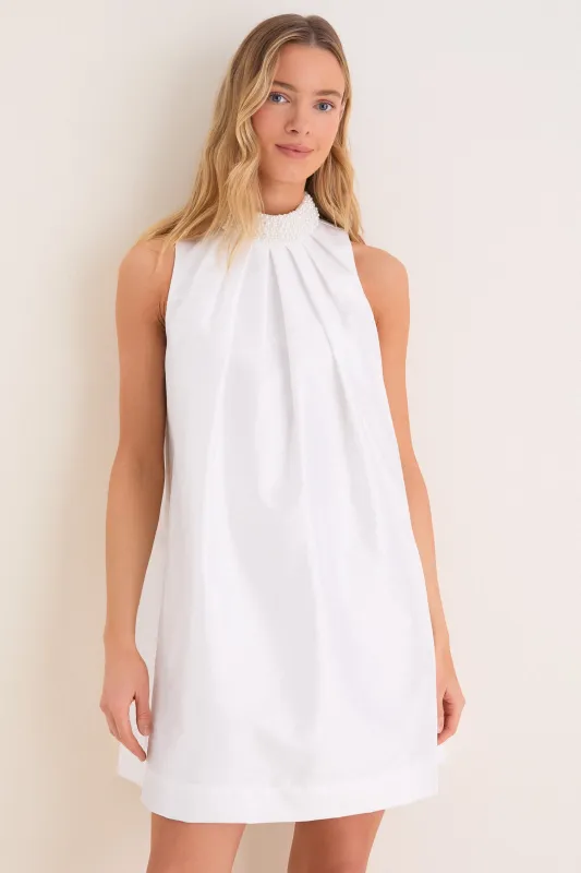 White Taffeta Pearl Collar Chase Mini Dress made by Hyacinth House