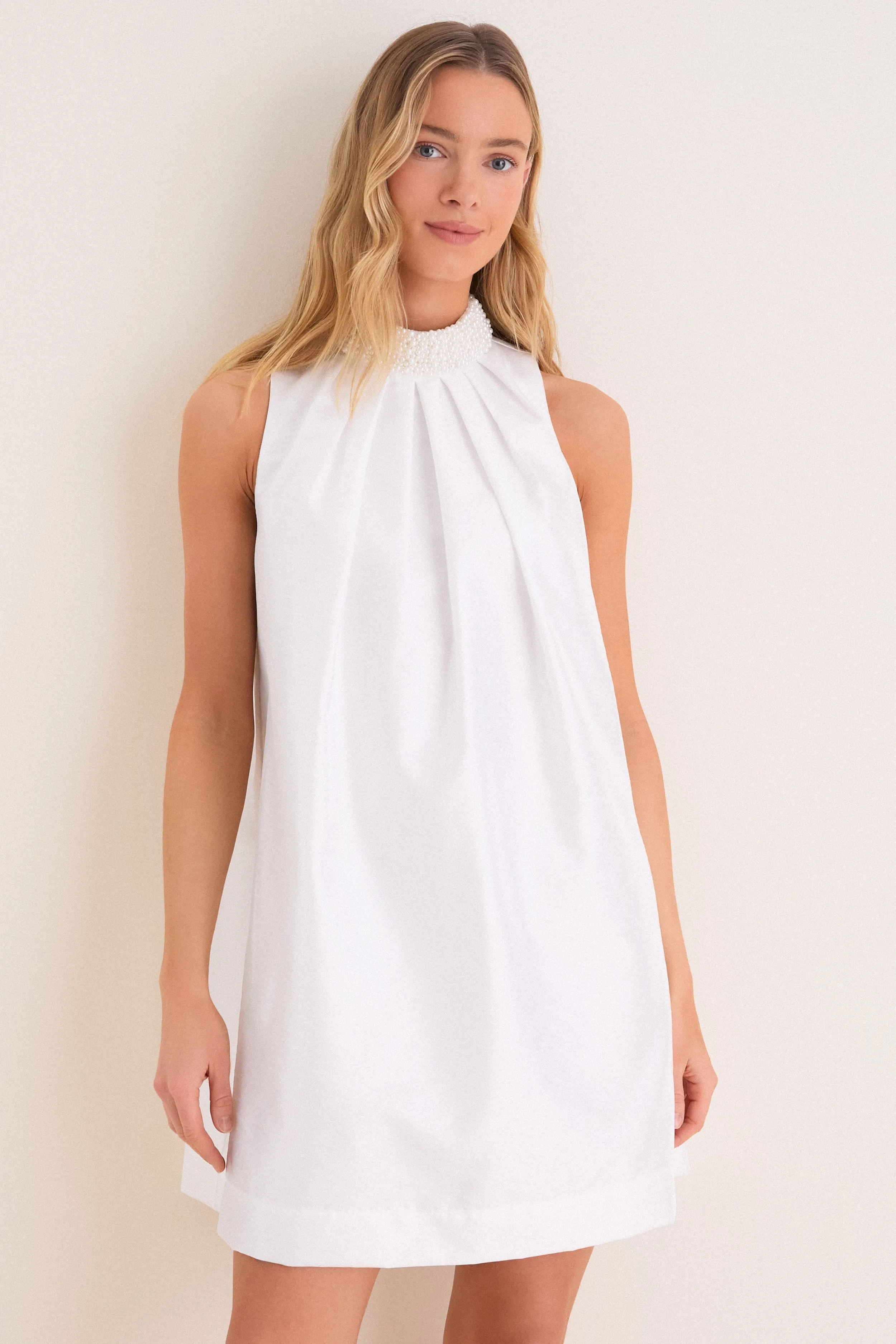 White Taffeta Pearl Collar Chase Mini Dress sold by Tuckernuck
