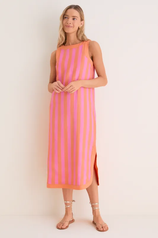 Orange & Pink Cabana Stripe Nella Midi Dress made by Hyacinth House