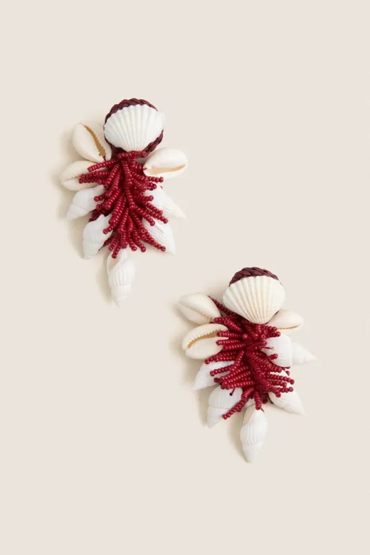 Wine and Ecru Whimsical Waters Earrings made by Johanna Ortiz