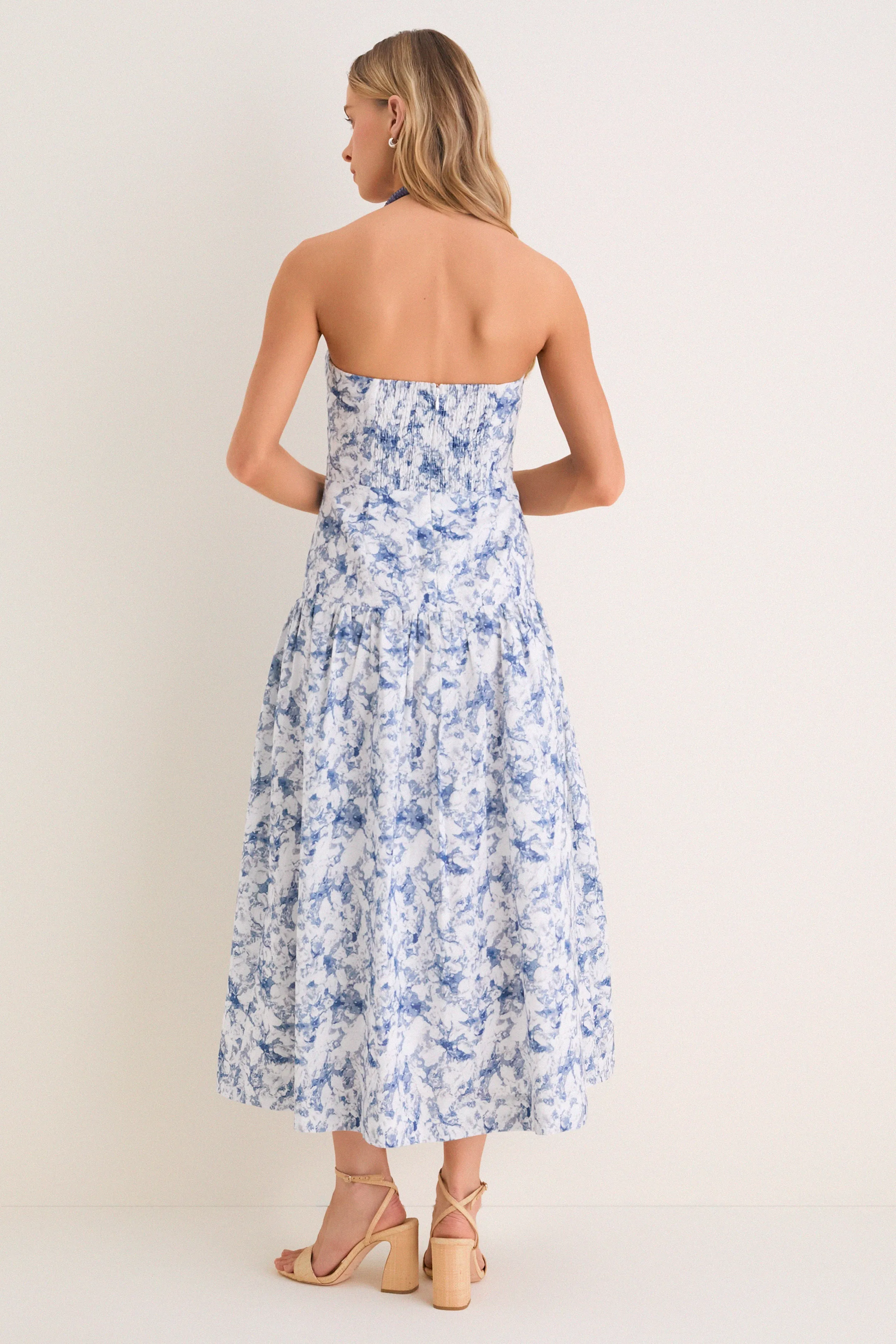 Navy Watercolor Beaded Halter Natalie Midi Dress sold by Tuckernuck product image thumbnail 4