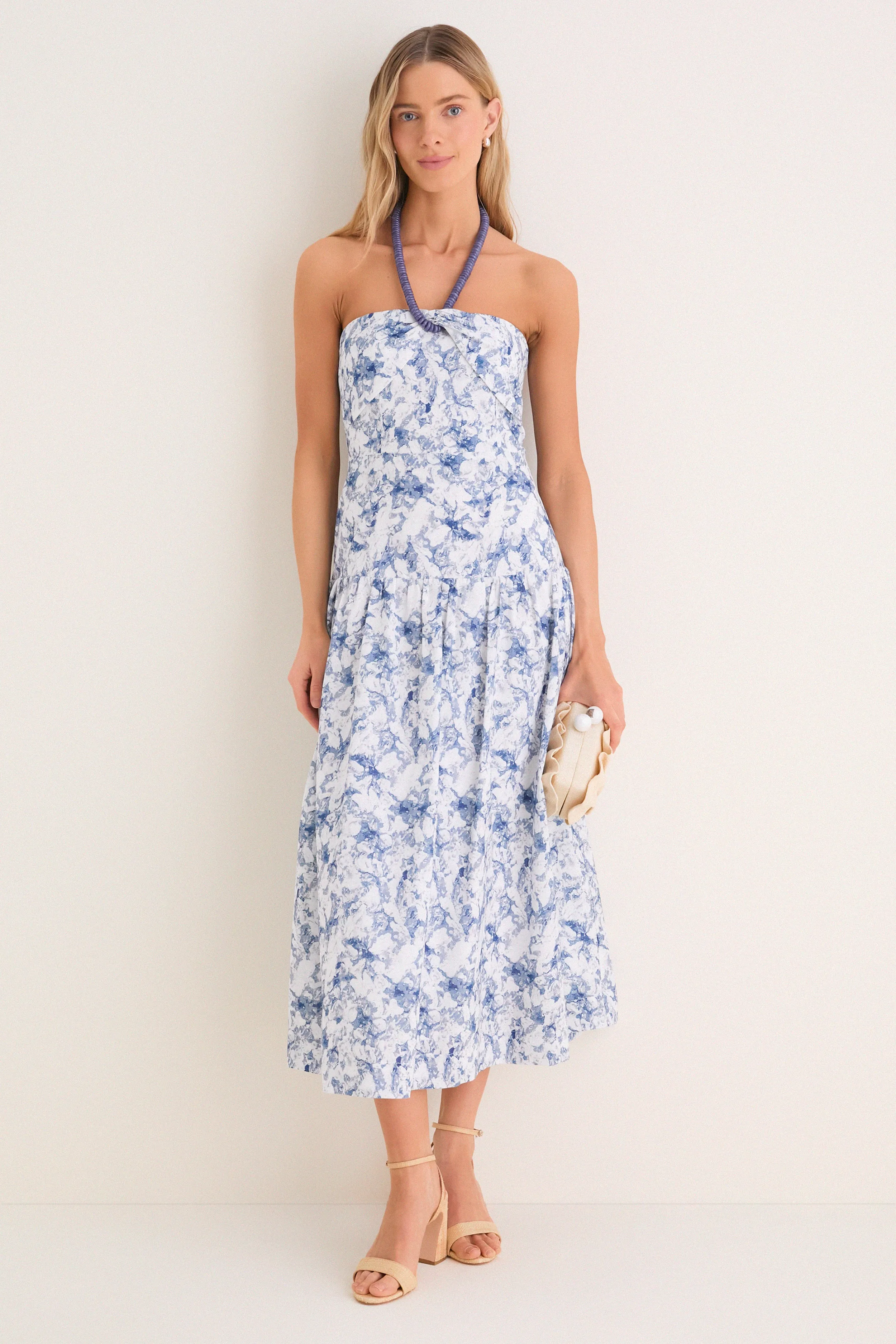 Navy Watercolor Beaded Halter Natalie Midi Dress sold by Tuckernuck product image thumbnail 2