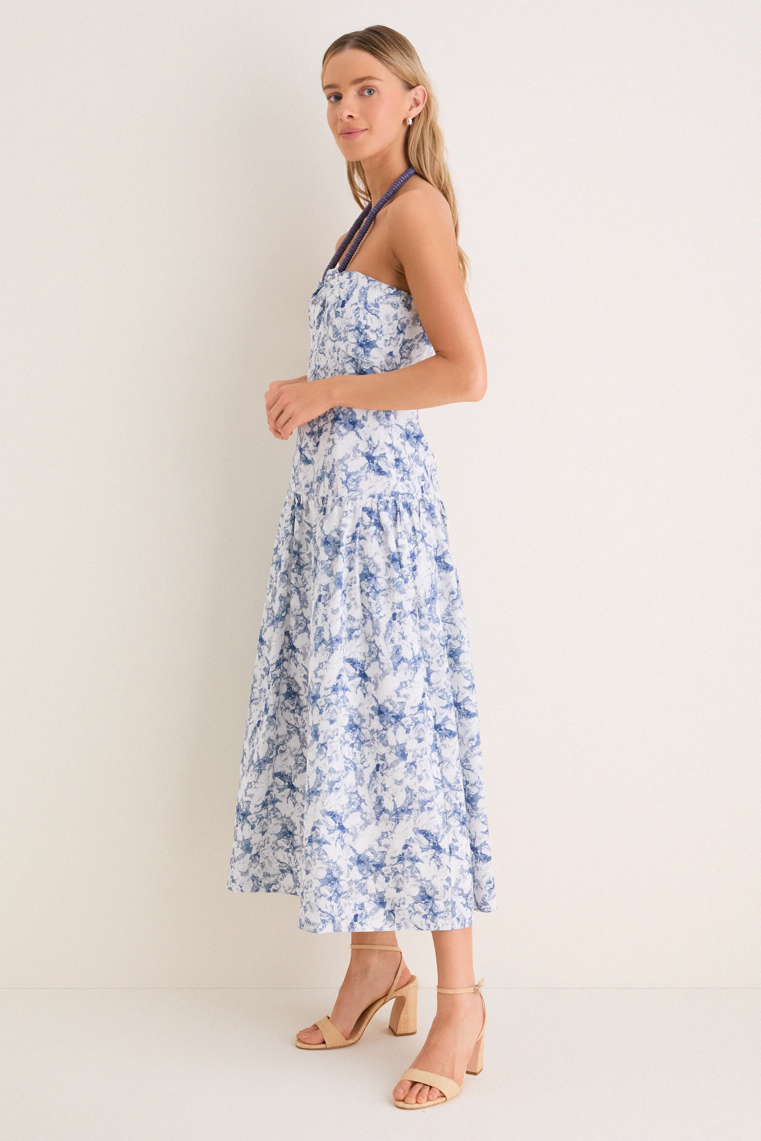 Navy Watercolor Beaded Halter Natalie Midi Dress sold by Tuckernuck product image thumbnail 3