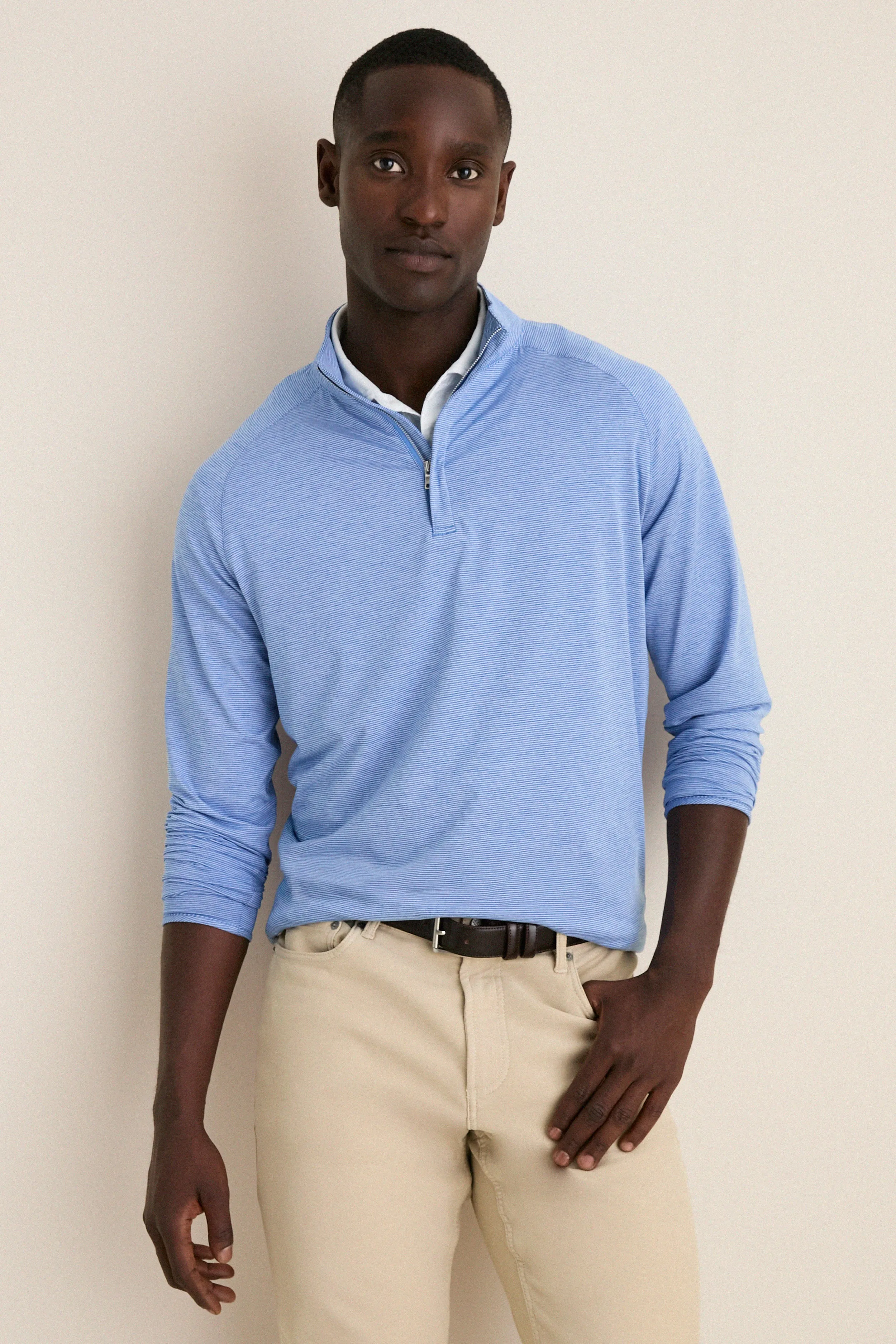 Dust Blue Stealth Stripe Performance Quarter Zip sold by Tuckernuck