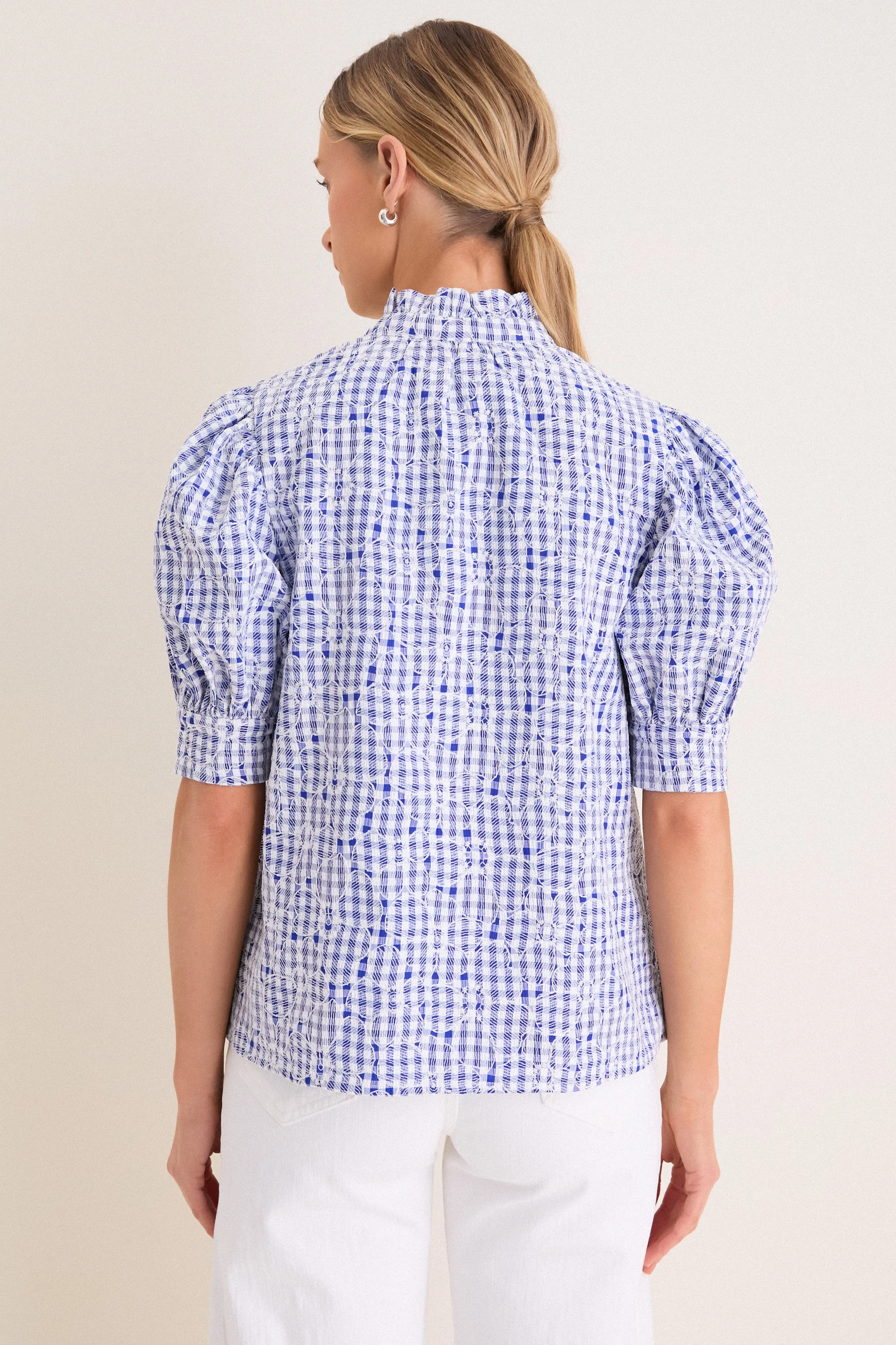 Blue Embroidered Gingham Louisa Blouse sold by Tuckernuck product image thumbnail 4