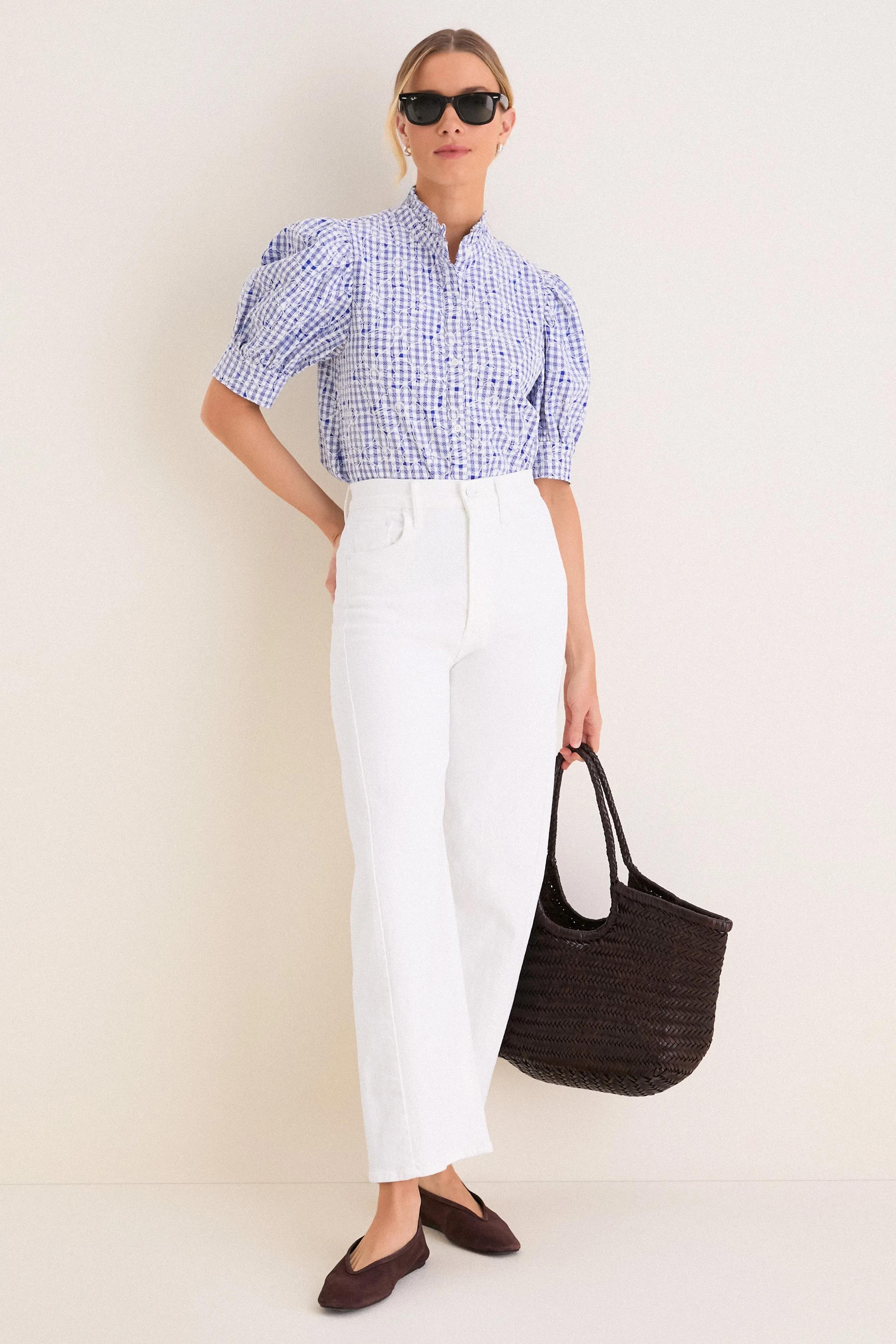 Blue Embroidered Gingham Louisa Blouse sold by Tuckernuck product image thumbnail 2