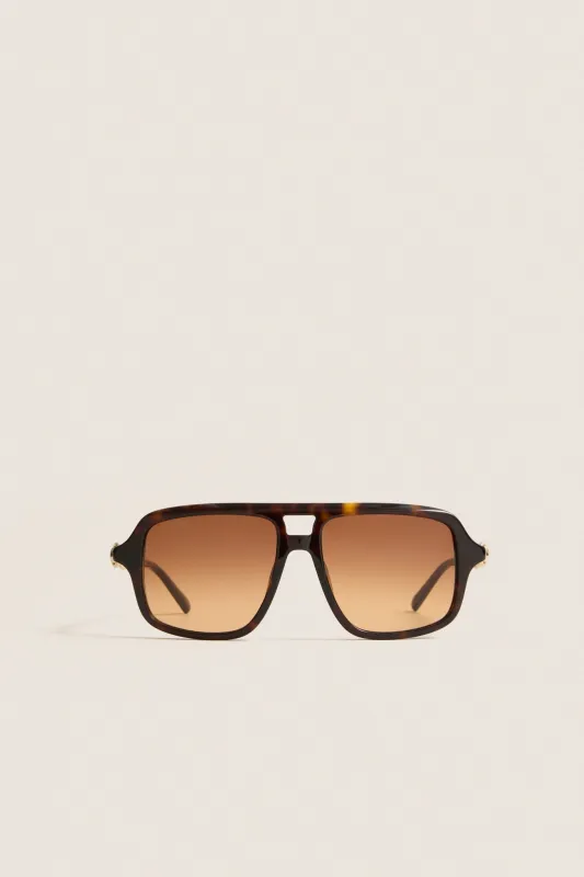 Shiny Dark Havana Horsebit Sunglasses made by Gucci