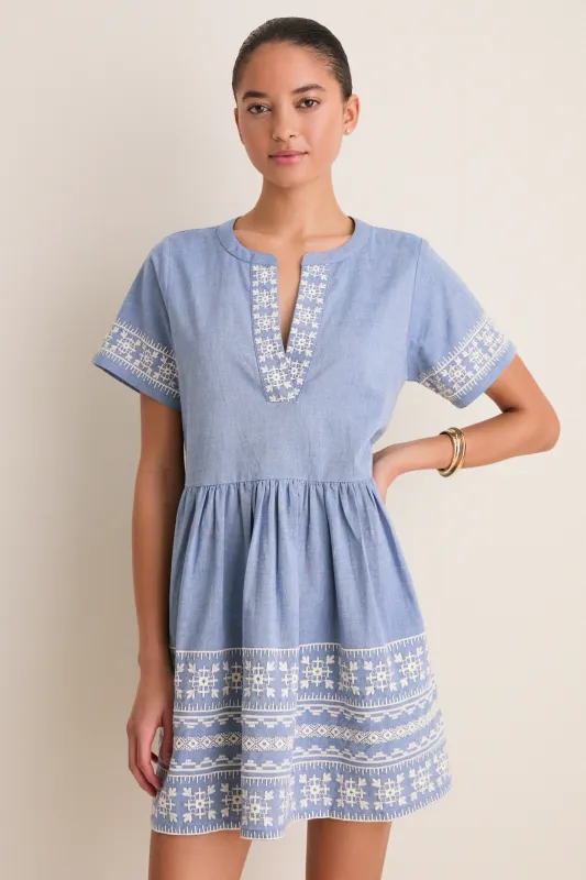Chambray Embroidered Naples Mini Dress made by Tuckernuck