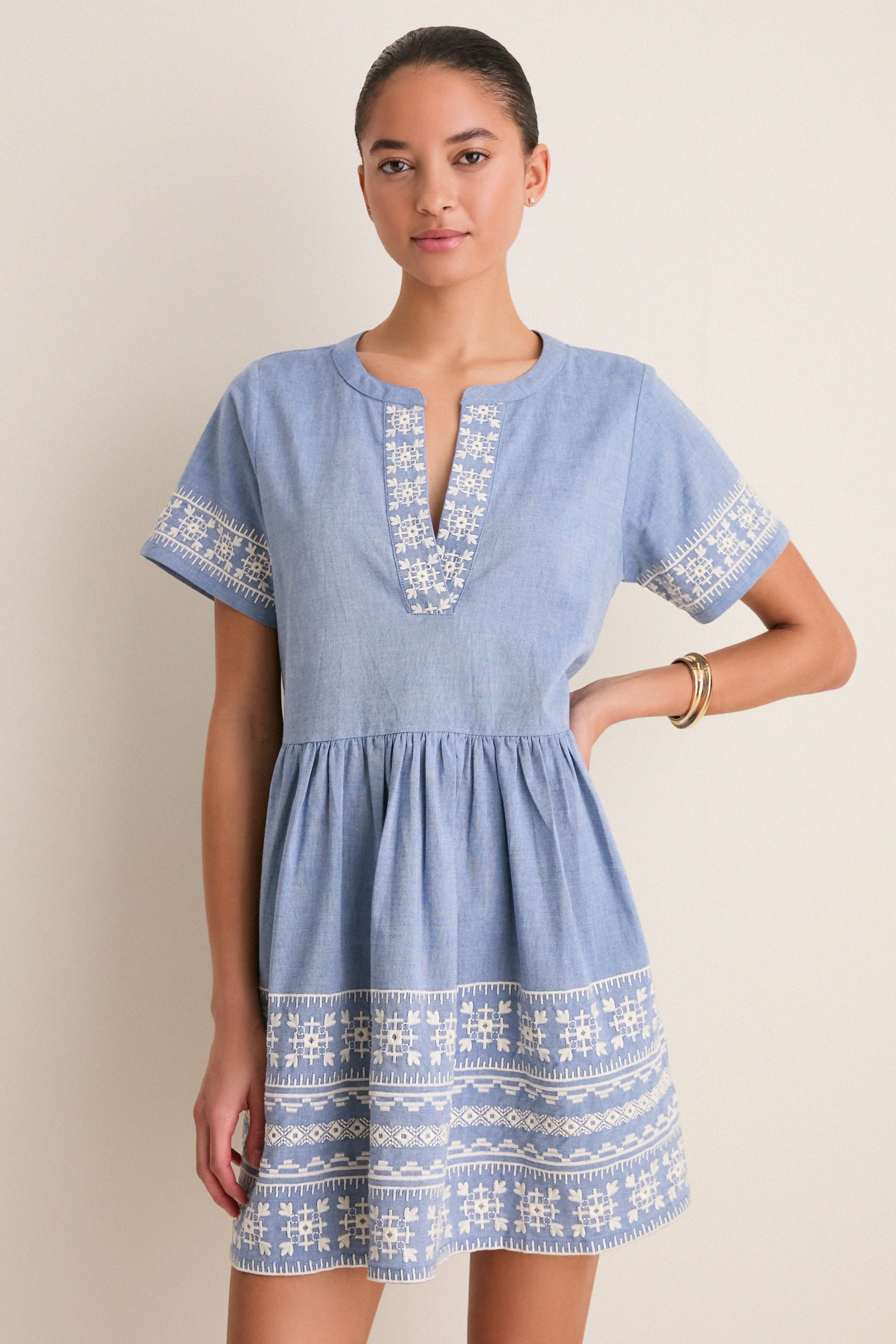 Chambray Embroidered Naples Mini Dress sold by Tuckernuck