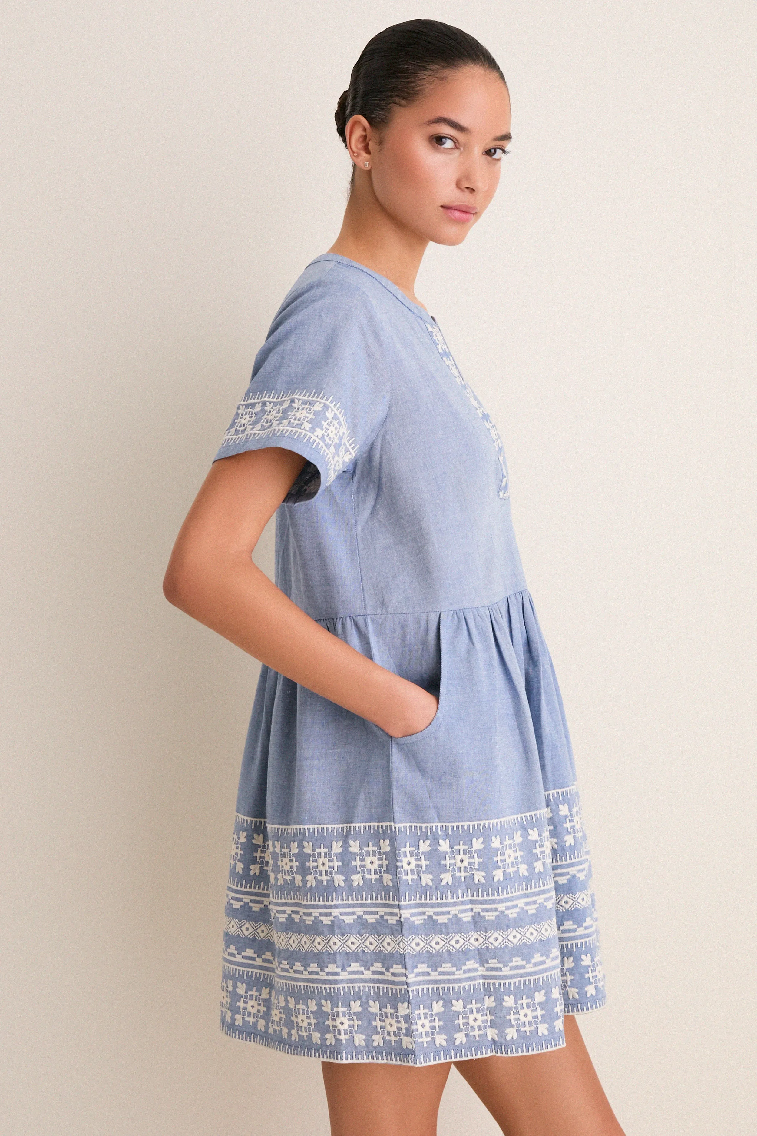 Chambray Embroidered Naples Mini Dress sold by Tuckernuck product image thumbnail 4