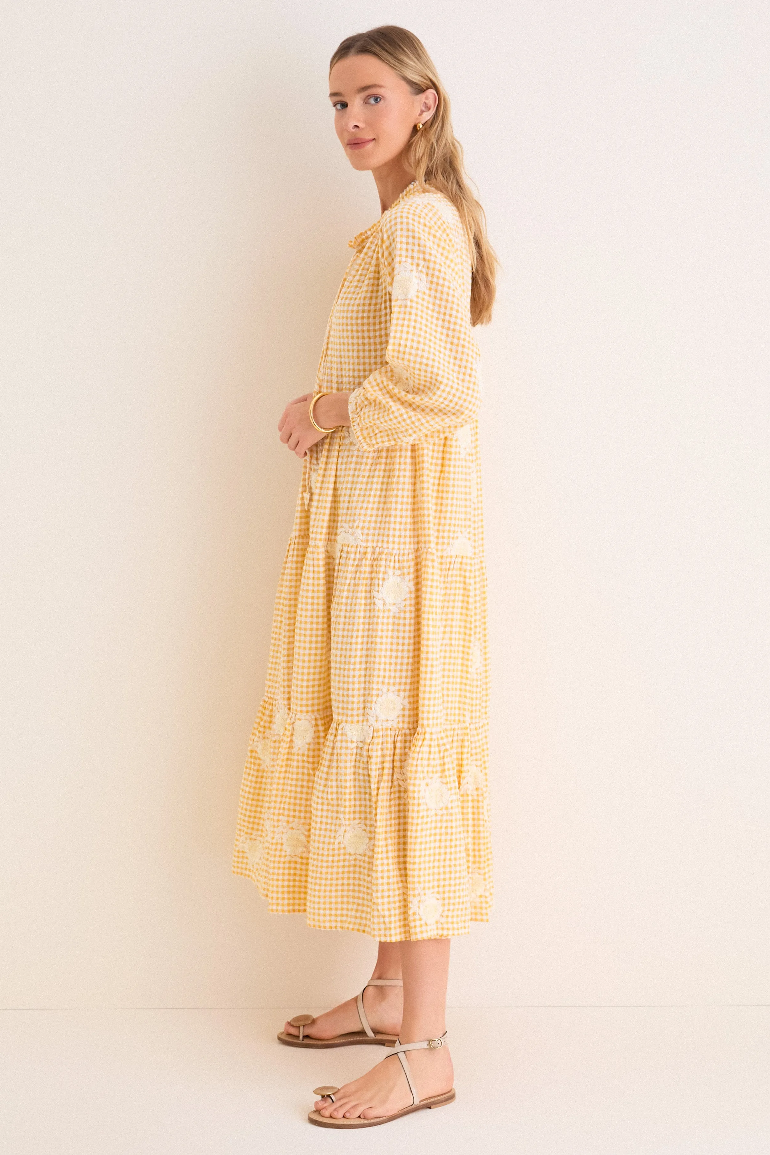 Honey Gingham Embroidered Long Sleeve Salty Paloma Caftan sold by Tuckernuck product image thumbnail 5