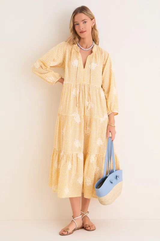 Honey Gingham Embroidered Long Sleeve Salty Paloma Caftan made by Tuckernuck