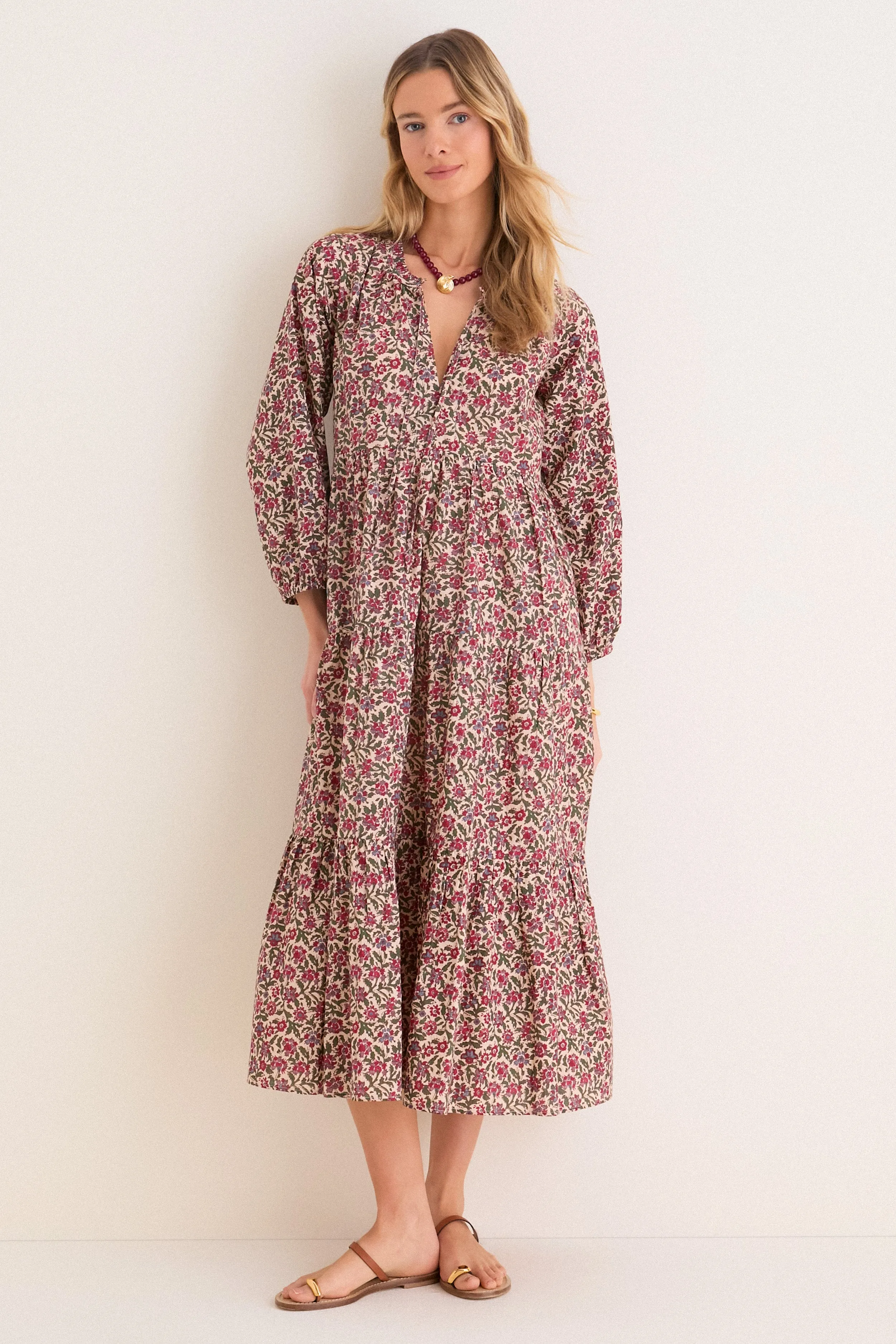Framboise Floral Long Sleeve Salty Paloma Caftan sold by Tuckernuck