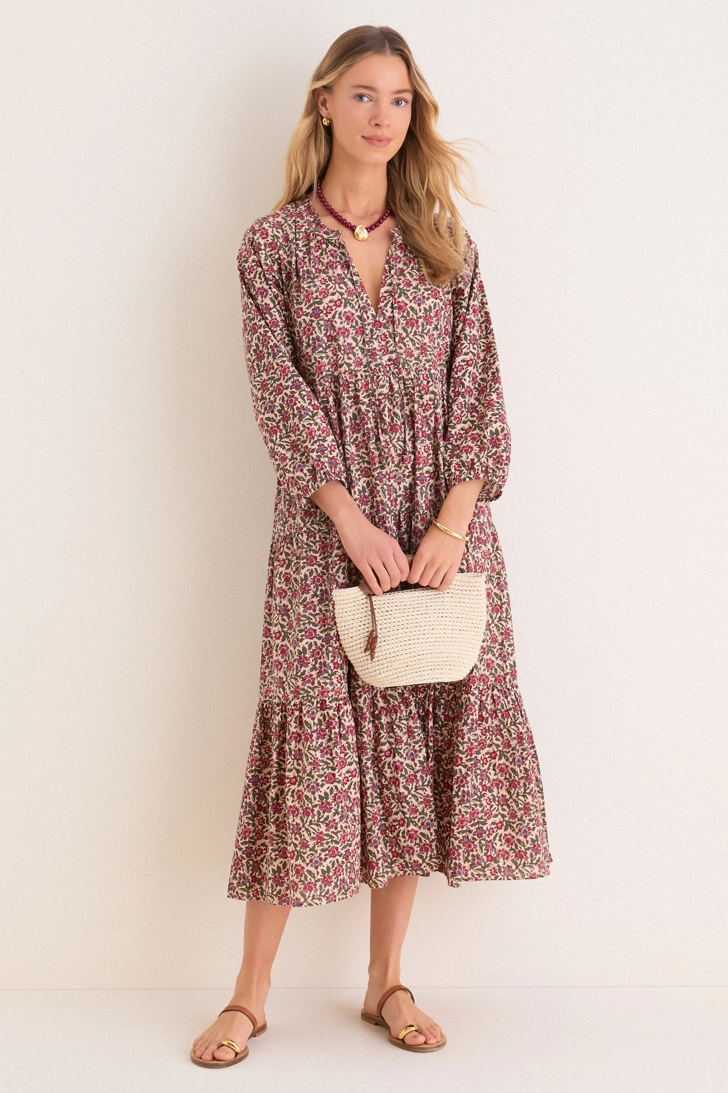 Framboise Floral Long Sleeve Salty Paloma Caftan sold by Tuckernuck product image thumbnail 3