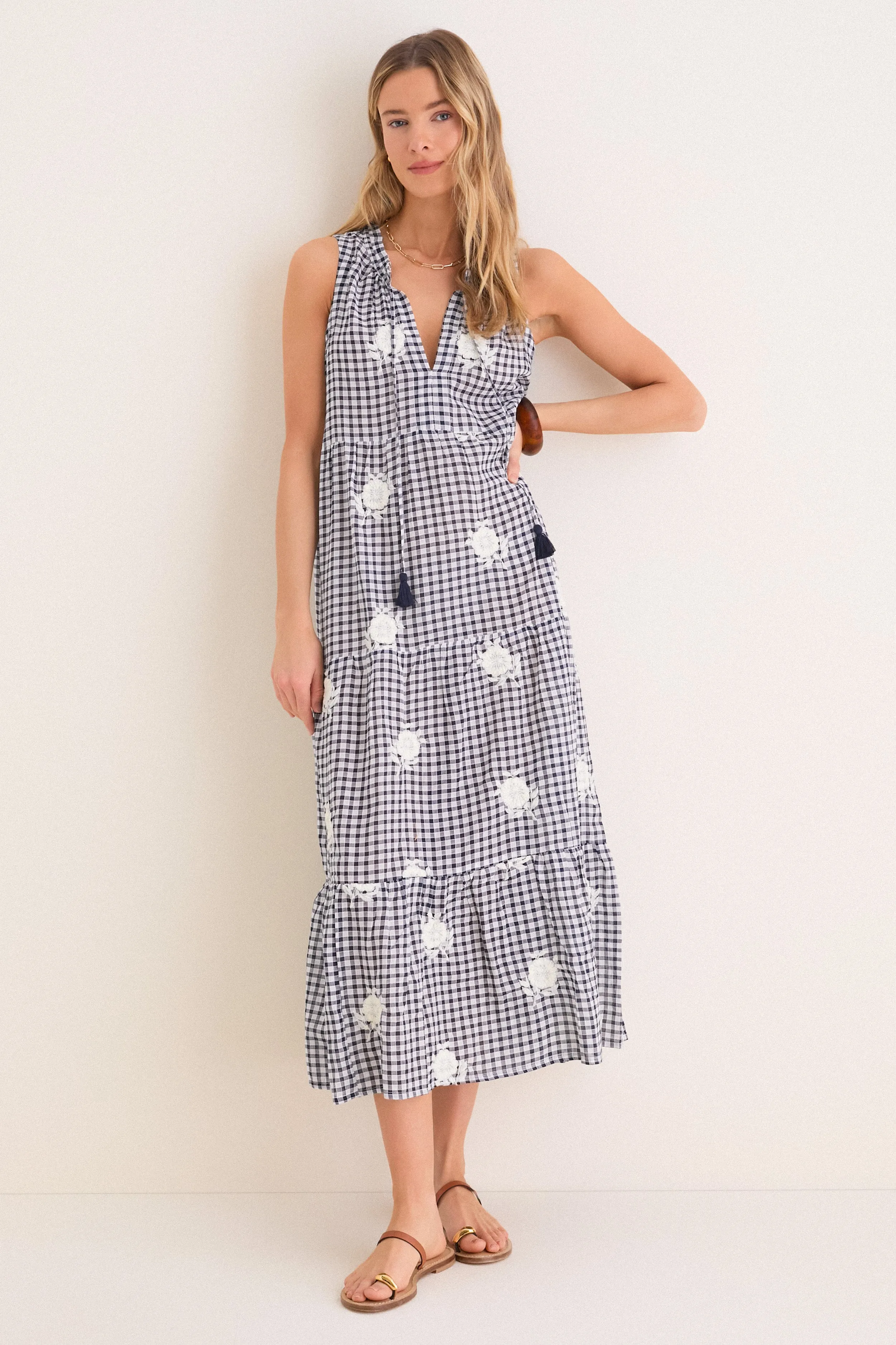 Sapphire Gingham Embroidered Sleeveless Salty Paloma Caftan sold by Tuckernuck product image thumbnail 3