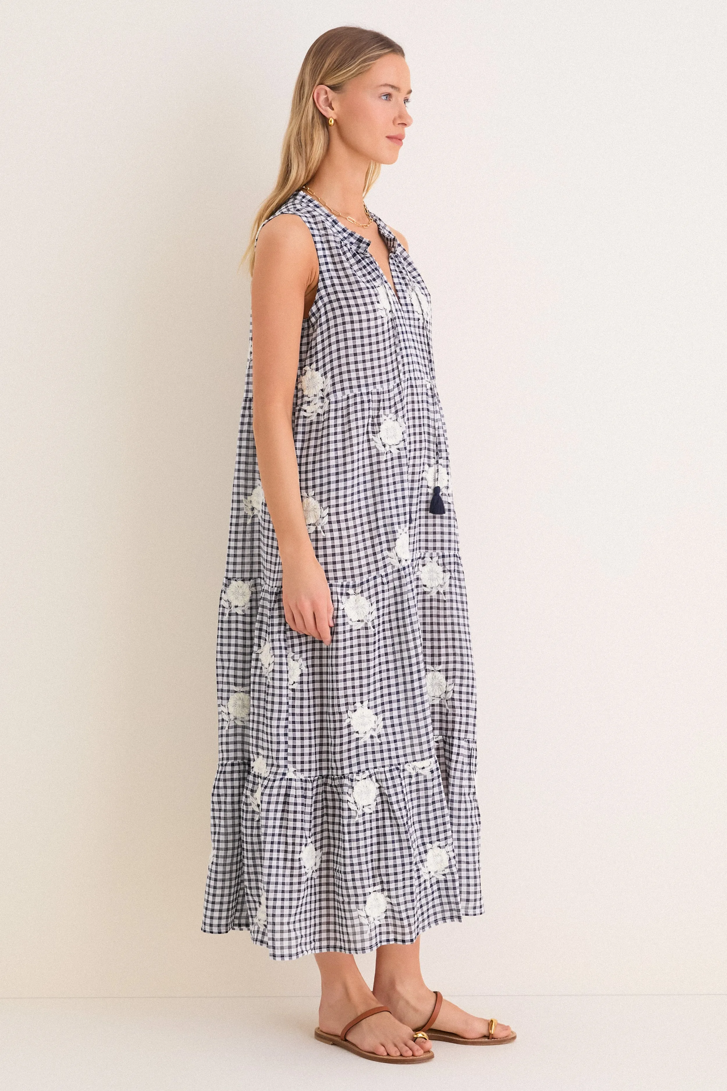 Sapphire Gingham Embroidered Sleeveless Salty Paloma Caftan sold by Tuckernuck product image thumbnail 5