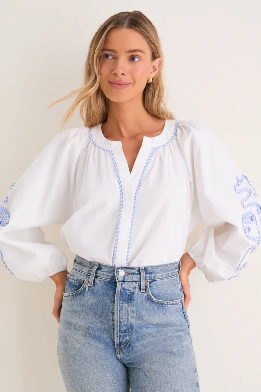 White & Blue Stripe Stella Blouse sold by Tuckernuck