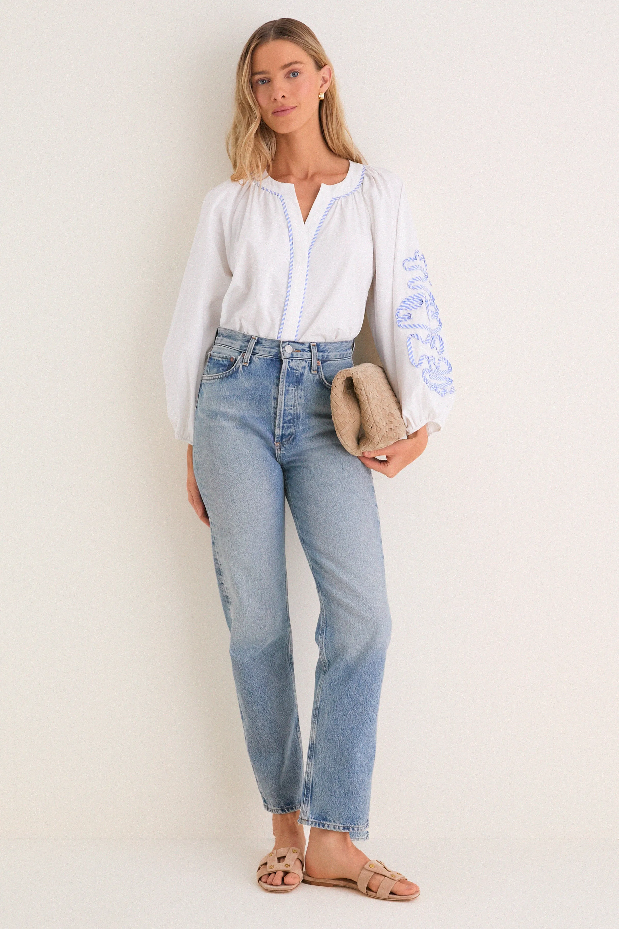 White & Blue Stripe Stella Blouse sold by Tuckernuck product image thumbnail 3